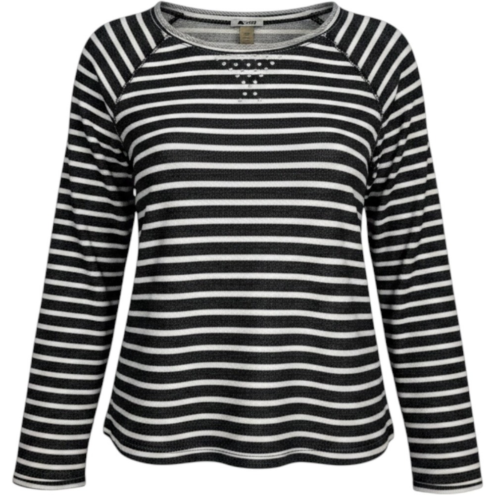 Anne Klein Womens Sweatshirt Small Black White Striped Rhinestone Long Sleeve